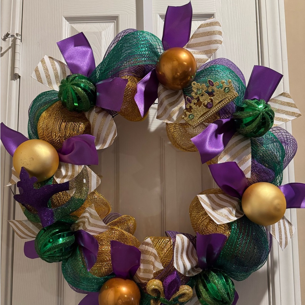 Festive Purple and Gold Holiday Wreath